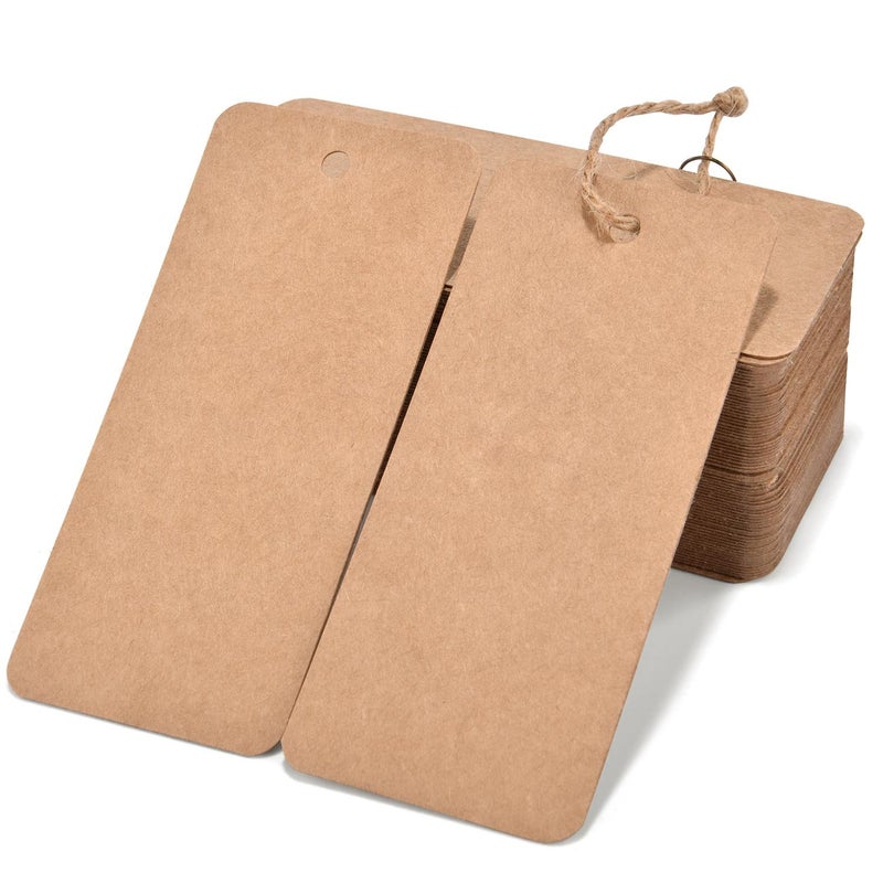 LOOMY 200PCS Price Tags with Pre Cut Jute String and Safety Pins,LOOMY Blank Brown Paper Tags for Retail and Display - Image 5